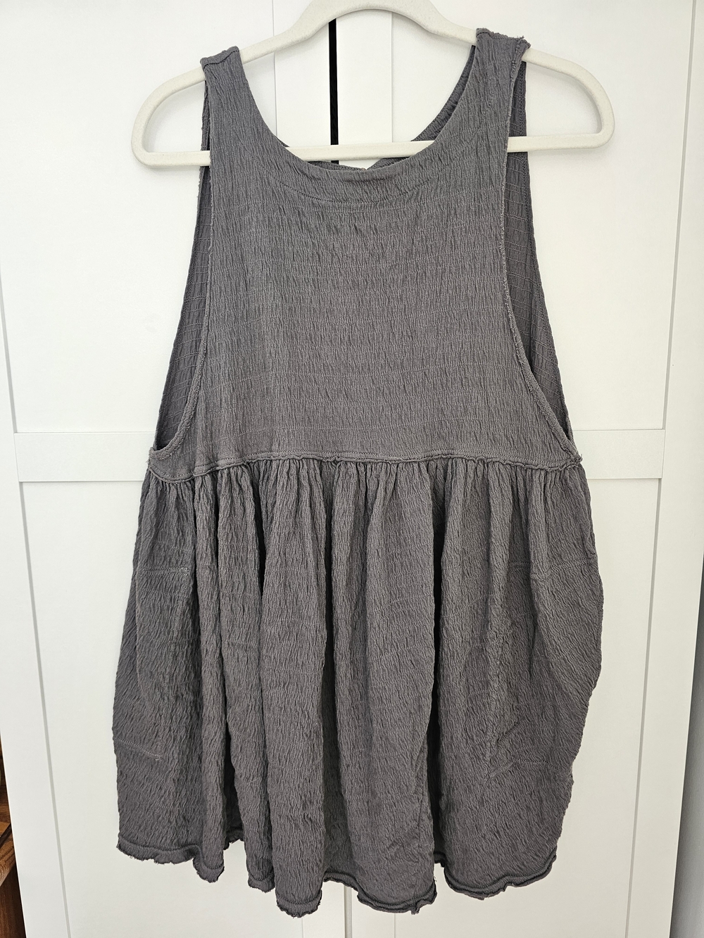 Free People FP Beach "I'm Still Obsessed" Crinkle Babydoll Mini Dress Gray M